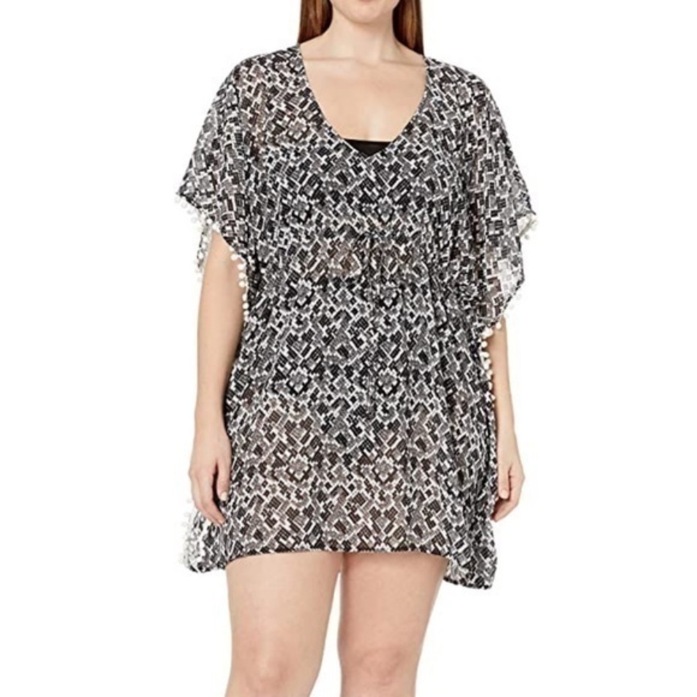 Coastal Blue Pom Pom fringe cover up